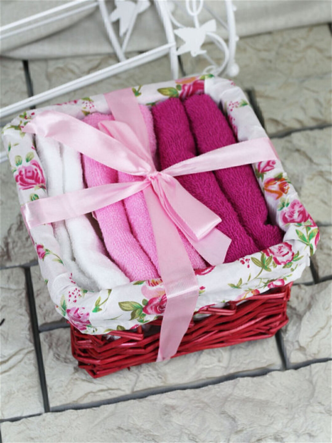 Набор салфеток в подарочной корзинке Cherir/Черир М <4290017-5,  6 предметов 30*30, розовый>