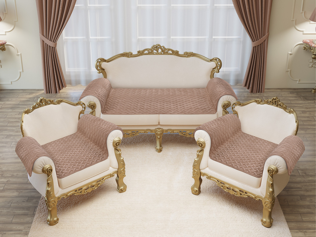 Набор для мебели Грета Люкс (накидки - диван 90*210-1шт+ кресло 90*190-2шт) Марианна <89 молочный шоколад>