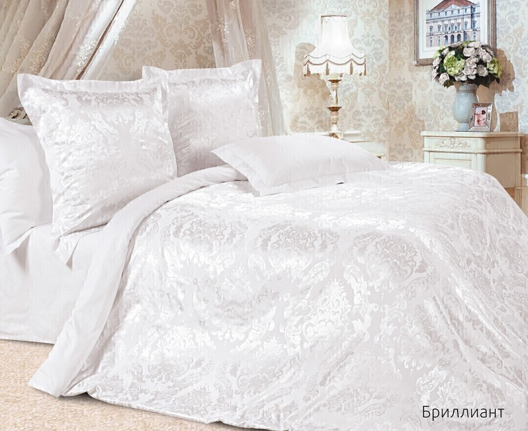 Комплект постельного белья для свадебных номеров Бриллиант Эстетика <евро жаккард сатин>(Текстиль для отелей)
