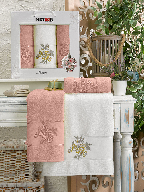 Набор полотенец махровых Nergis Meteor <3 предмета 50*90-2шт+70*140, пудра> (арт.11257,11256)