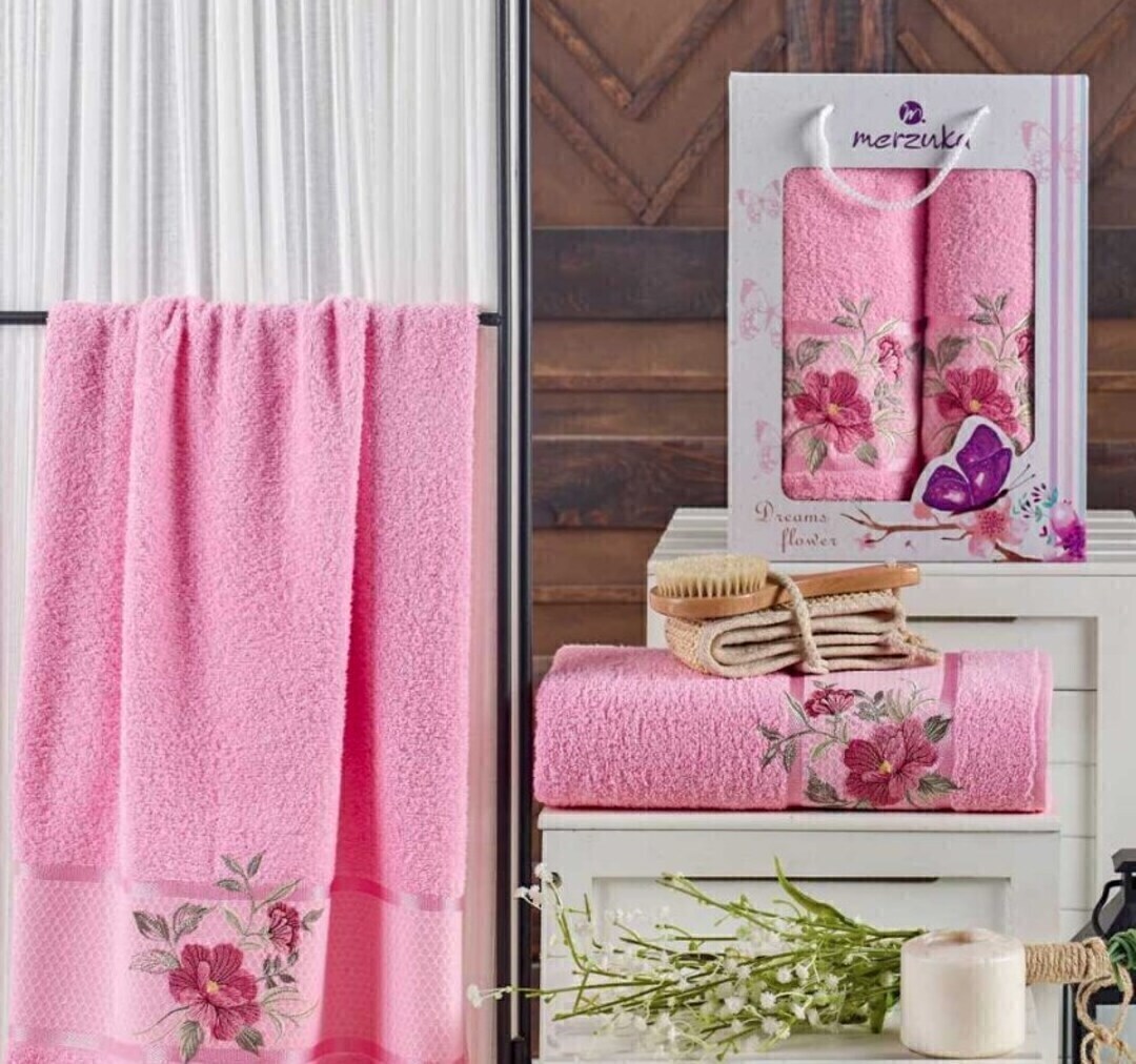 Набор полотенец махровых Dreams Flower Merzuka <2 предмета 50*90+70*140, розовый> (арт.10677, 10678)