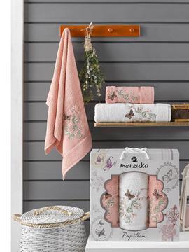 Набор полотенец махровых Papillon Merzuka<3 предмета 50*90-2шт+70*140, персиковый> (арт.10169,10170)